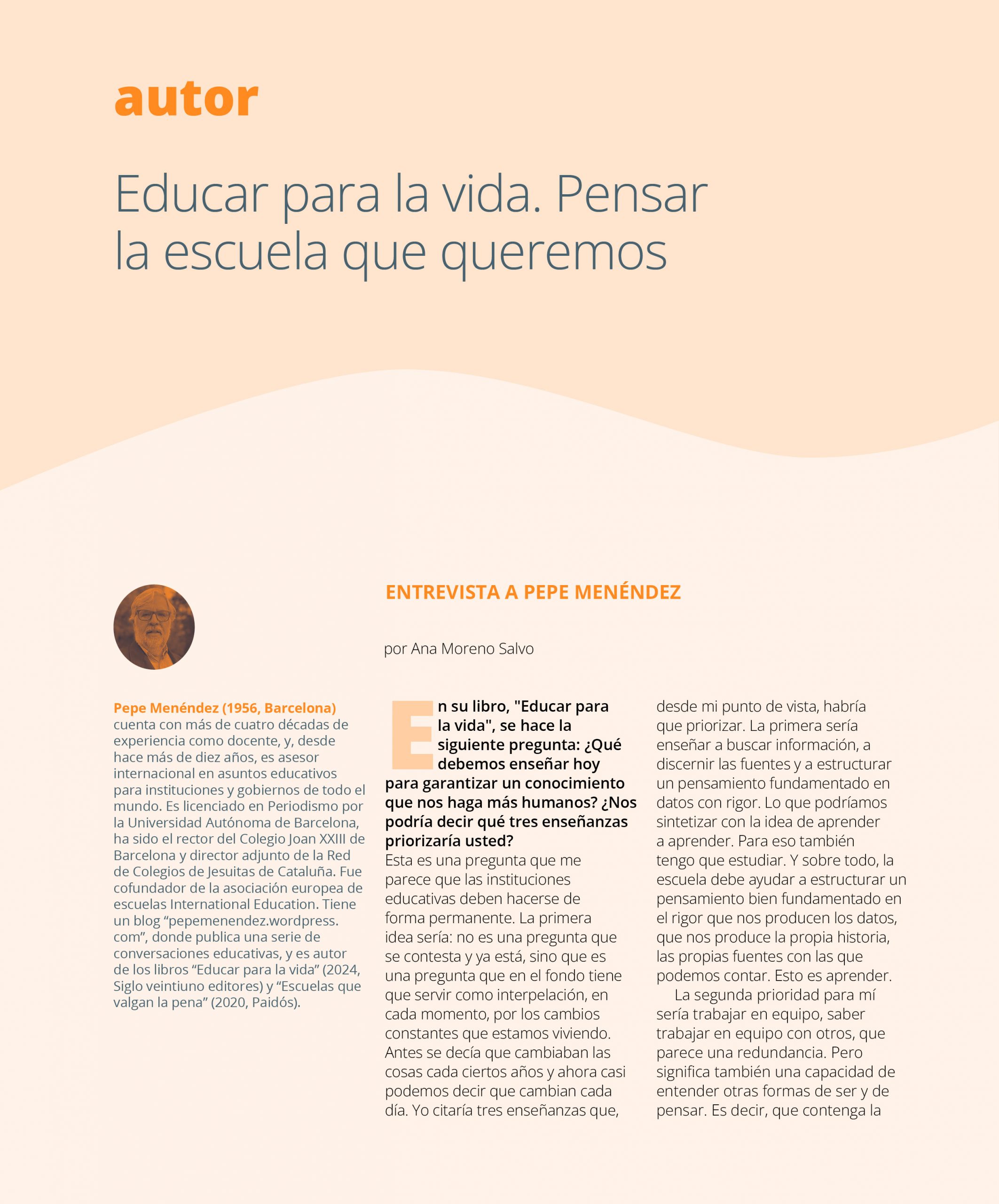 Revista Diàlegs Educar para la vida - Pepe Men´éndez