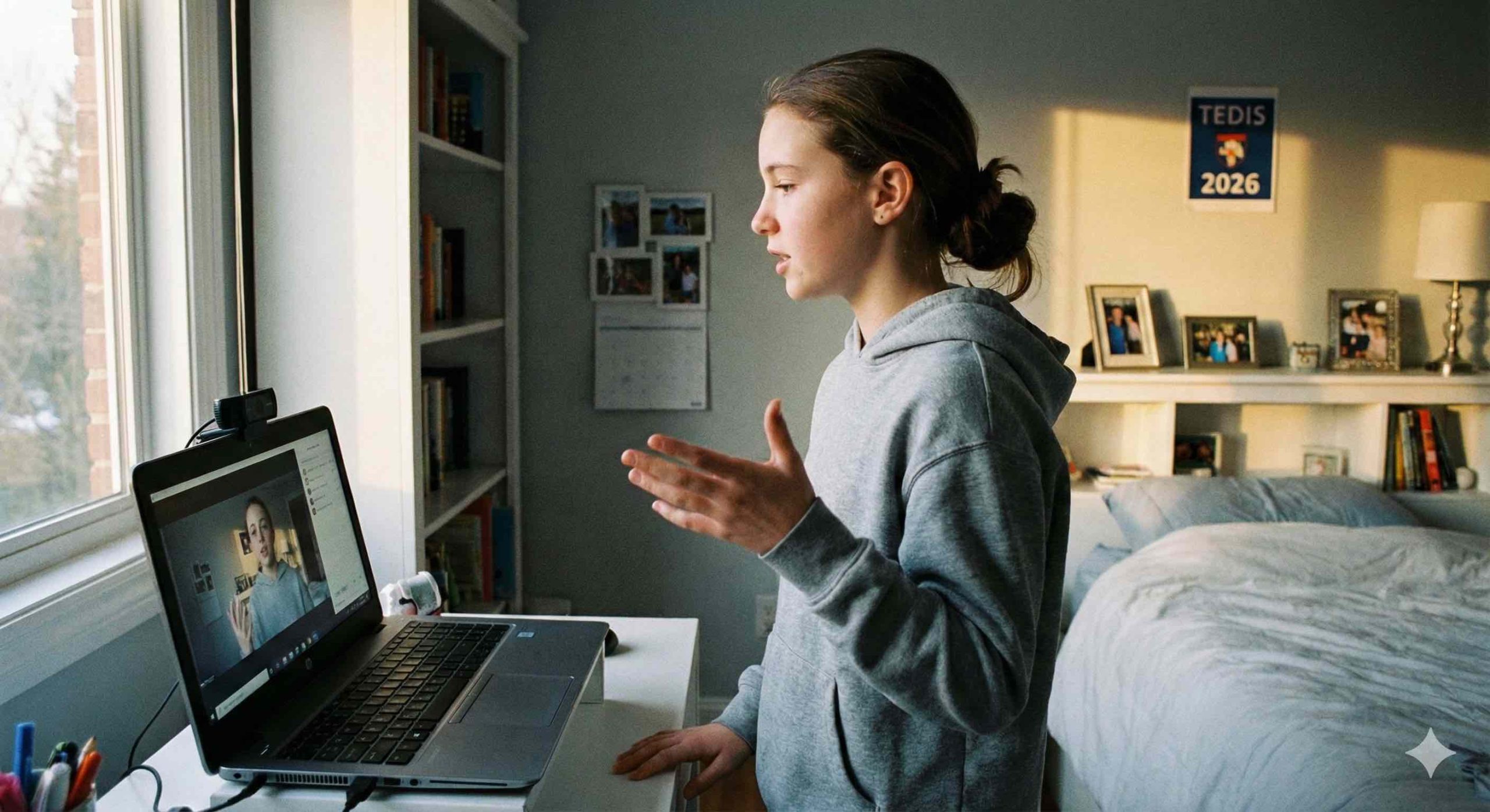 Adolescente grabando su discurso